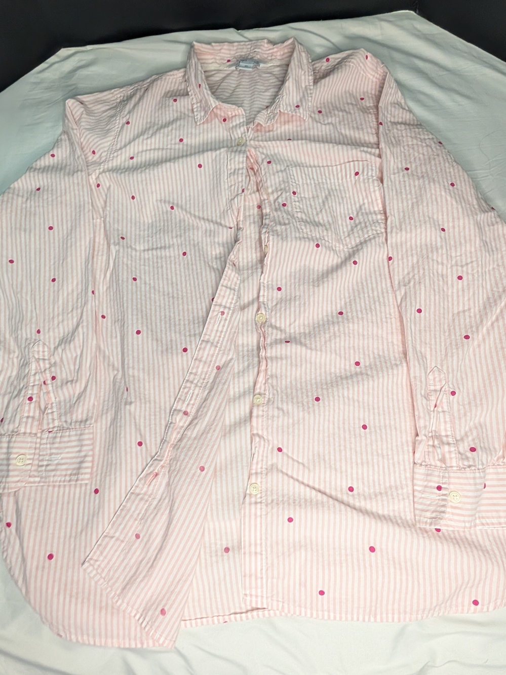 Old Navy The Tunic Shirt XL Pink White Vertical Stripe Polka Dot Button Up